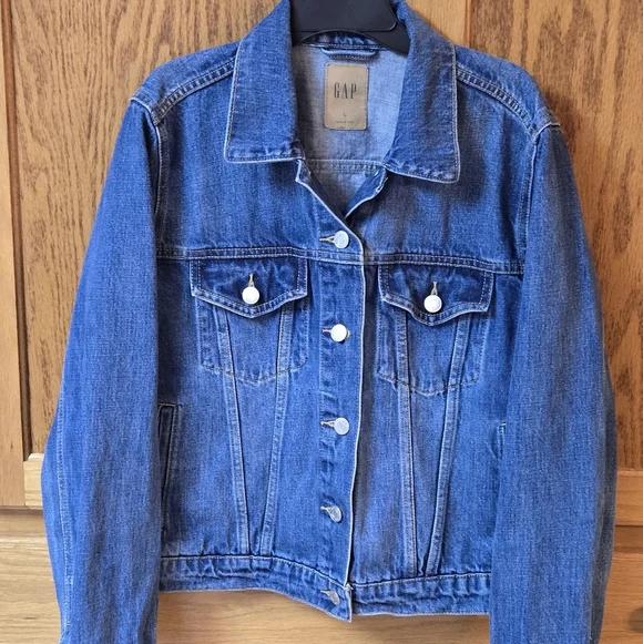 Gap Denim Jean Jacket Womens Large Medium Wash Lots Of Pockets Retro - Picture 1 of 9